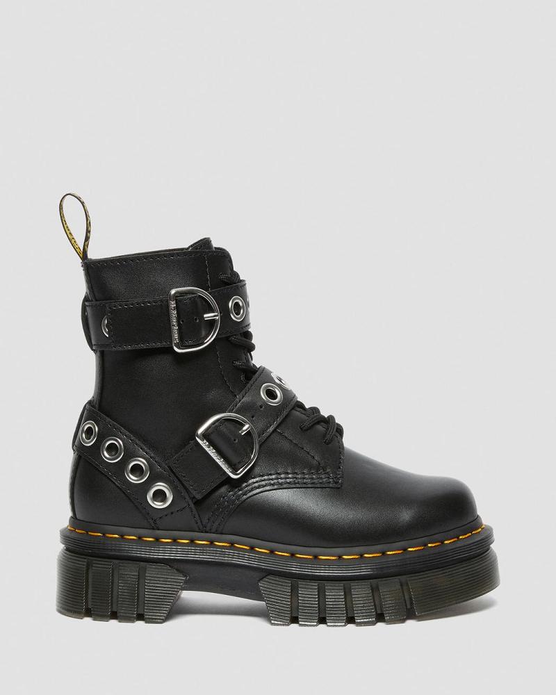 Botas Plataforma Dr Martens Audrick Hardware Cuero Mujer Negros | MX 547SGL